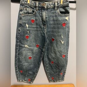 Next Blue Distressed Jeans with Red Heart Details